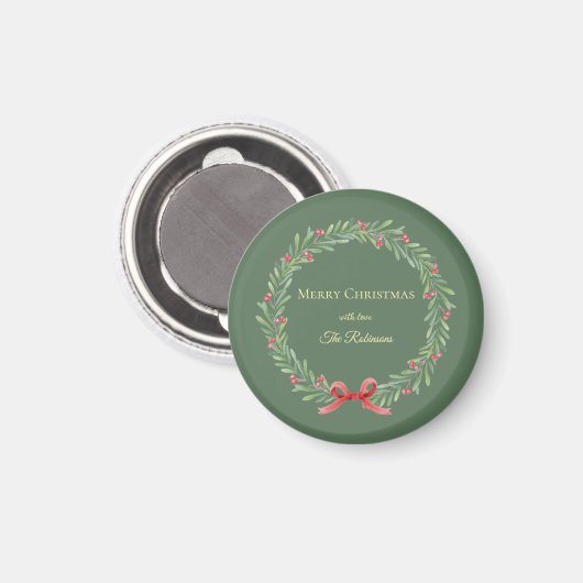 Botanical Christmas Wreath Modern Script Magnet (Vorderseite/Rückseite)