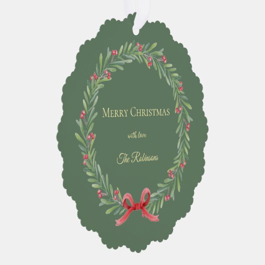 Botanical Christmas Wreath Modern Script  Ornament Karte (Rechts)