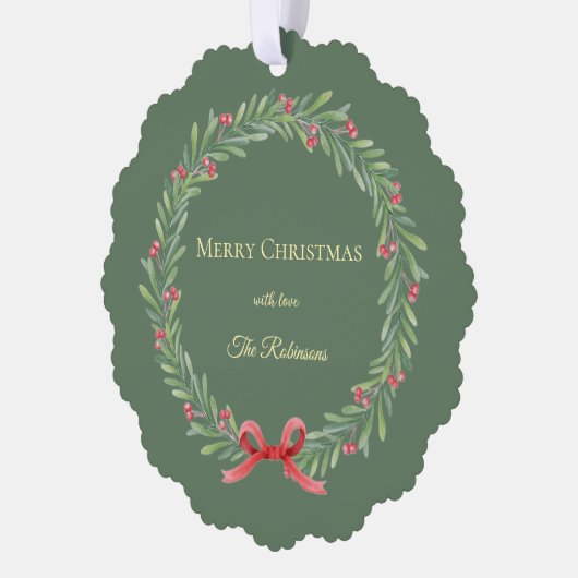 Botanical Christmas Wreath Modern Script  Ornament Karte (Links)