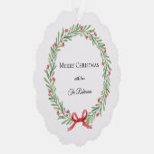 Botanical Christmas Wreath Modern Script Ornament Karte (Rechts)