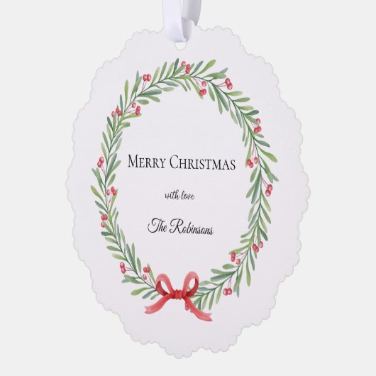 Botanical Christmas Wreath Modern Script Ornament Karte (Links)