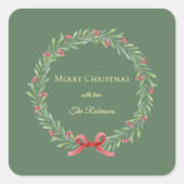 Botanical Christmas Wreath Modern Script  Quadratischer Aufkleber (Vorderseite)