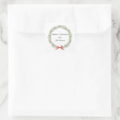 Botanical Christmas Wreath Modern Script Quadratischer Aufkleber (Tasche)