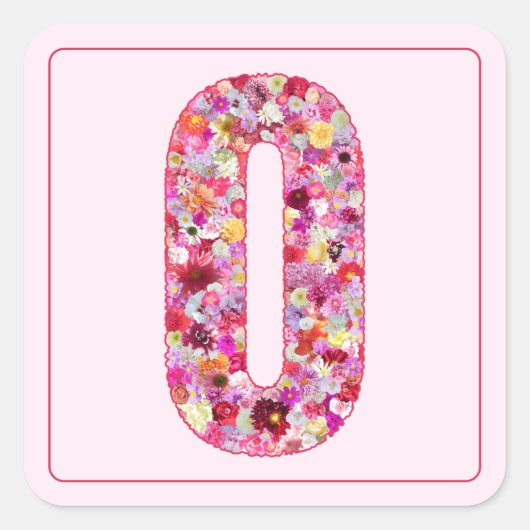 Botanical Colorful Pink Month Number 0 Quadratischer Aufkleber (Vorderseite)