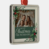 Botanical Cream Custom Photo Christmas Ornament Aus Metall (Rechts)