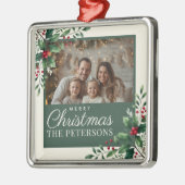 Botanical Cream Custom Photo Christmas Ornament Aus Metall (Links)