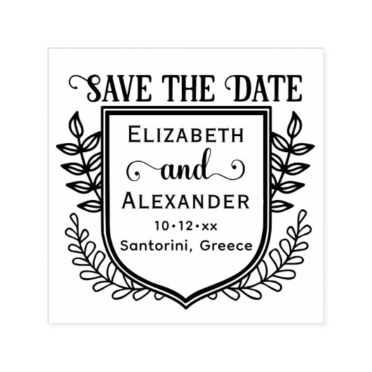 Botanical Crest Destination Wedding Save the Date Permastempel (Design)