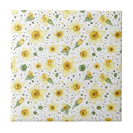 Botanical Daffodil Floral Geometric Pattern (2) Fliese (Vorderseite)