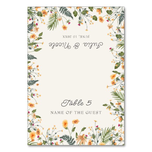 Botanical Daffodils Daisy Peony Wedding Place card Tischnummer (Vorderseite)