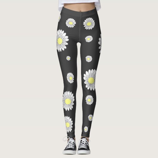 Botanical Daisy Blume Black Leggings (Vorderseite)