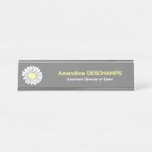 Botanical Daisy Blume Grau Schreibtischnamensplakette (Vorderseite )