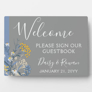 Botanical Daisy Floral Welcome Wedding Gästebuch Fotoplatte