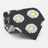 Botanical Daisy Pastel Blume Black Krawatte (Gerollt)