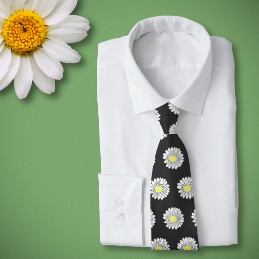 Botanical Daisy Pastel Blume Black Krawatte