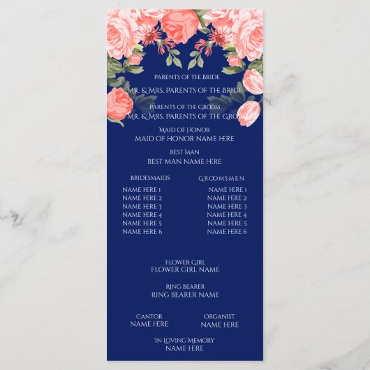 Botanical Dark Blue and Coral Blume - Programm (Rückseite)