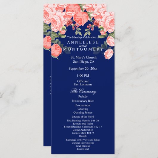 Botanical Dark Blue and Coral Blume - Programm (Vorne/Hinten)