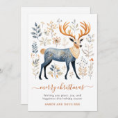 Botanical Deer Blue Christmas Feiertagskarte (Vorne/Hinten)
