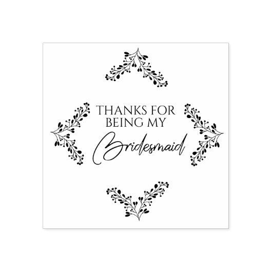 Botanical Diamond with Branches in Black Gummistempel (Prägung)