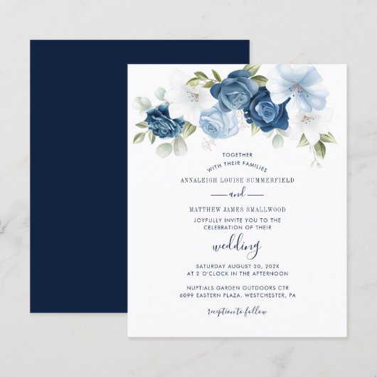 Botanical Dusty Blue Floral Wedding Invitation (Vorne/Hinten)