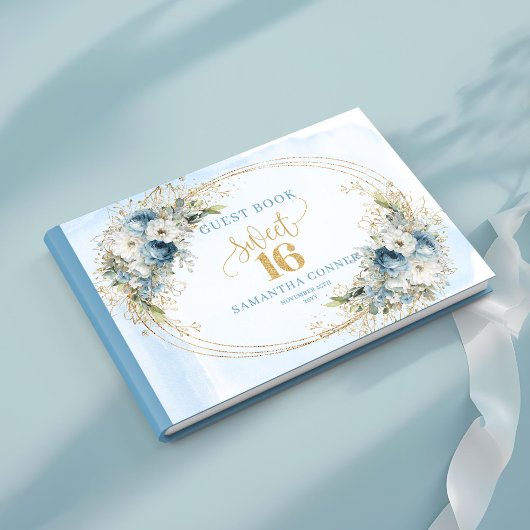Botanical Dusty Blue Greenery Sweet 16 Guest Book Gästebuch
