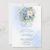 Botanical Dusty Blue White Peony Wedding Invites Einladung (Vorderseite)