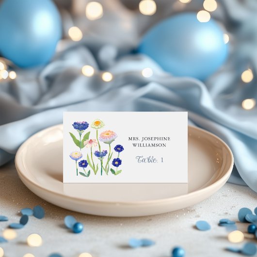 Botanical Dusty Blue Wildflower Baby Shower Platzkarte