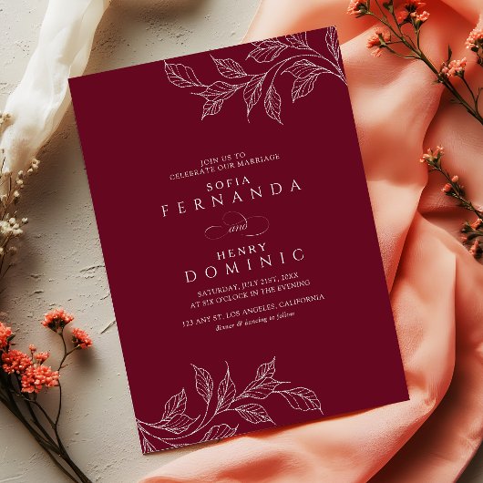 Botanical Elegant Burgundy Modern Wedding Einladung