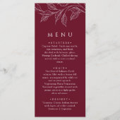 Botanical Elegant Burgundy Wedding Dinner Menükarte (Vorderseite)