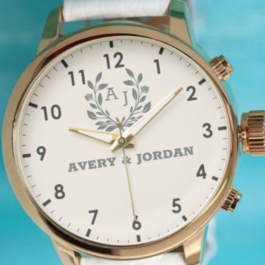 Botanical Elegant Monogram Keepsake  Couples Armbanduhr