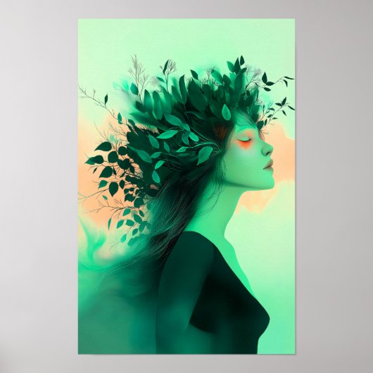 Botanical Emerald Woman Print Poster (Vorne)