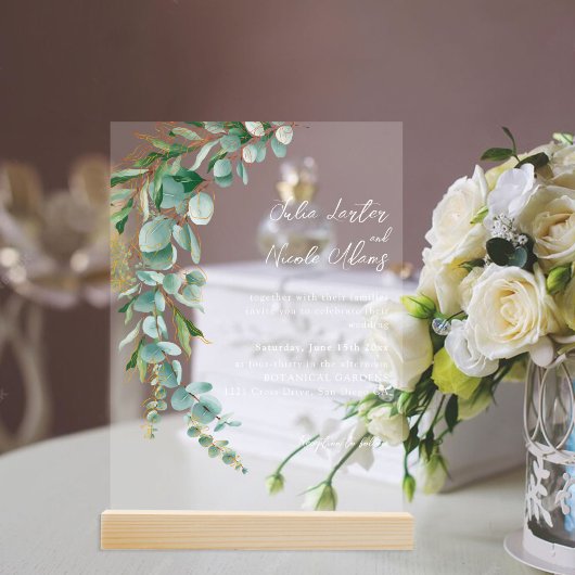 Botanical Eucalyptus Fall Leaf Wreath Wedding Acryleinladungen