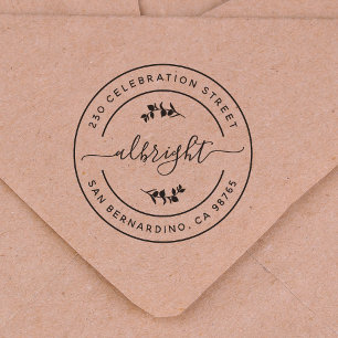 Botanical Eucalyptus Leaves Round Return Address Gummistempel