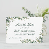 Botanical eucalyptus leaves save the date card dankeskarte (Stehend Vorderseite)