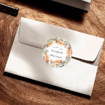 Botanical Eucalyptus Orange Roses Floral Wedding Runder Aufkleber<br><div class="desc">Botanical Eucalyptus Orange Roses Floral Wedding Classic Round Sticker!</div>