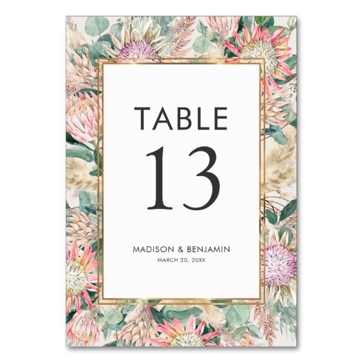 Botanical Eucalyptus Pampas Grass Proteas Wedding Tischnummer (Vorderseite)