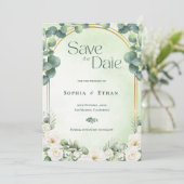 Botanical Eucalyptus Sage Green Garden Wedding Save The Date (Stehend Vorderseite)
