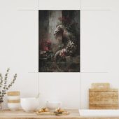 Botanical Fantasy Dragon Art, Gothic Creature Poster (Küche)