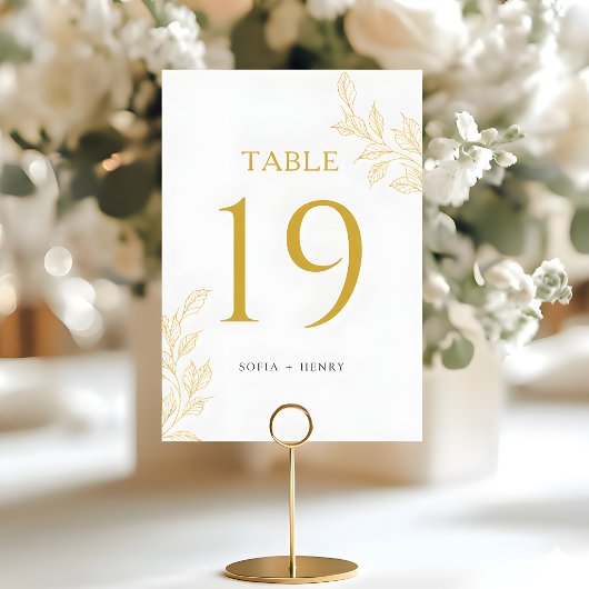 Botanical Faux Gold Modern Wedding Table Number Tischnummer