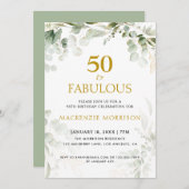 Botanical Fifty and Fabulous Script Birthday Party Einladung (Vorne/Hinten)