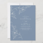 Botanical Floral Dusty Blue Wedding Einladung (Vorderseite)