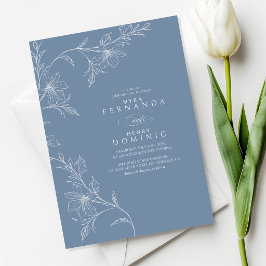 Botanical Floral Dusty Blue Wedding Einladung