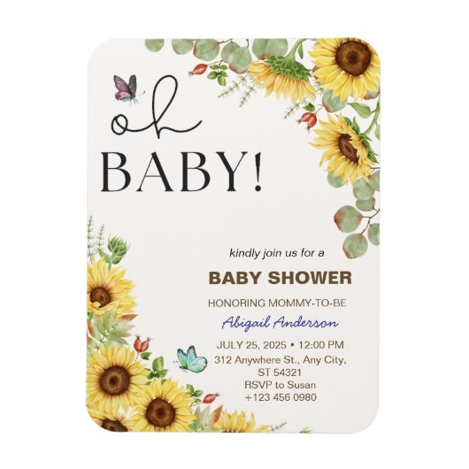 Botanical Floral Girls Baby Shower Invitations  Magnet (Vertikal)