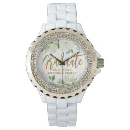 Botanical Floral Graduate Script Graduation White Armbanduhr