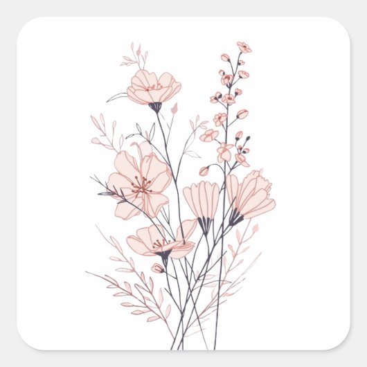 Botanical Floral Illustration | Minimal Nature Aes Quadratischer Aufkleber (Vorderseite)