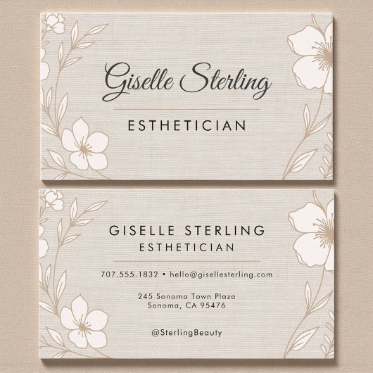Botanical Floral Linen Esthetician Beauty  Visitenkarte