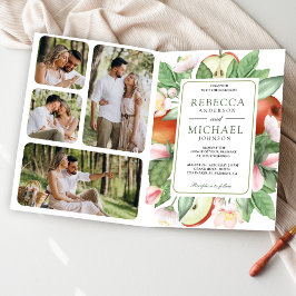 Botanical Floral Red Apple Orchard QR Code Wedding Einladung