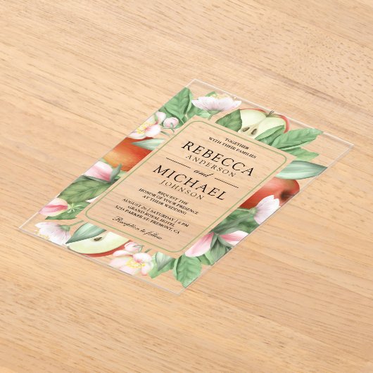 Botanical Floral Red Apple Orchard Wedding Acryleinladungen (Ablage )