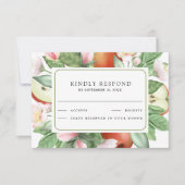 Botanical Floral Red Apple Orchard Wedding RSVP Karte (Vorderseite)