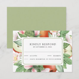 Botanical Floral Red Apple Orchard Wedding RSVP Karte