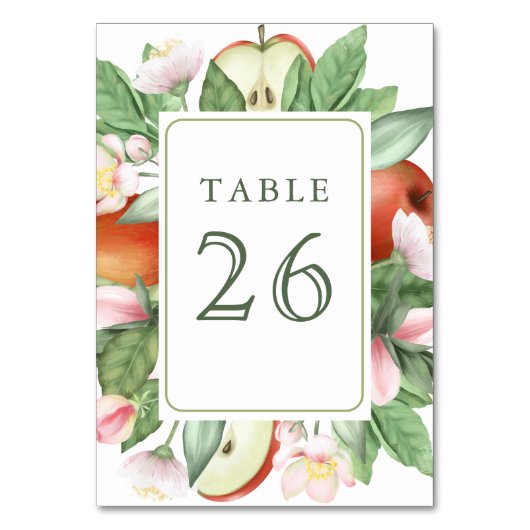 Botanical Floral Red Apple Orchard Wedding Tischnummer (Vorderseite)